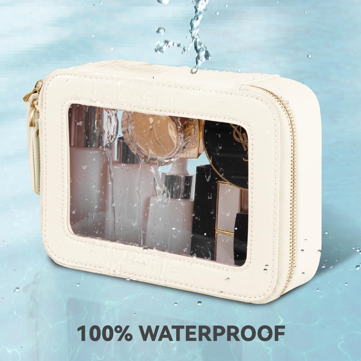 Prite Clear Makeup Bag with Gift Box Waterproof Cosmetic Case Travel Toiletry Bag Car Essentials with Double Zippers (Beige)