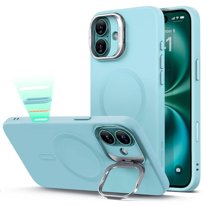 ESR Silicone Case for iPhone 17, Built-in Camera Stash Stand Compatible with MagSafe, Military-Grade Drop Protection Magnetic Phone Case for iPhone 17, Cloud Series, Rosy Pink