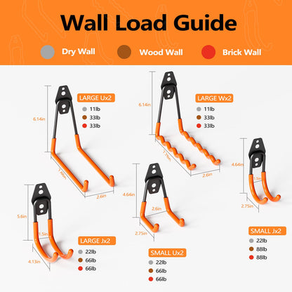 HSTMYFS 10 Pack Heavy Duty Garage Hooks with 2 Extension Cord Holder, Utility Steel Storage Hooks, Wall Mount Hooks & Tool Organiser Hanger, Hanging for Bike, Garden & Shed Tools, Ladder, Hose