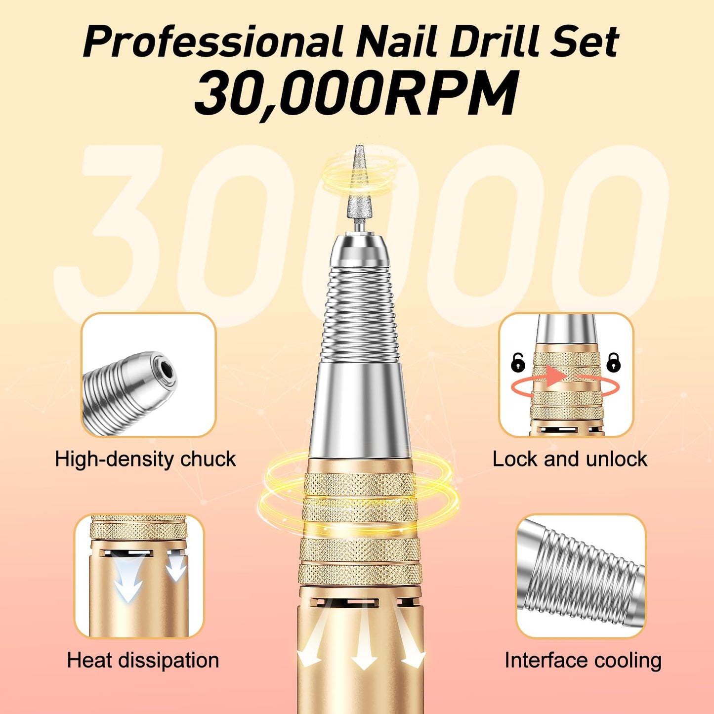 20000RPM Electric Nail Drill Professional Nail File Drill Acrylic Nails Kit for Manicure Gel Nail Polish Remover with 1 Pack of Sanding Bands(Pink)