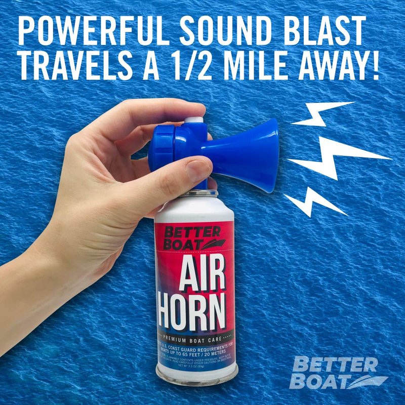 Air Horn 3.5 oz 120 dB, Loud Emergency Signal Horn for Boating Safety Walking Camping, Handheld Fog Horn Heard 1/2 Mile, Made in USA - Better Boat