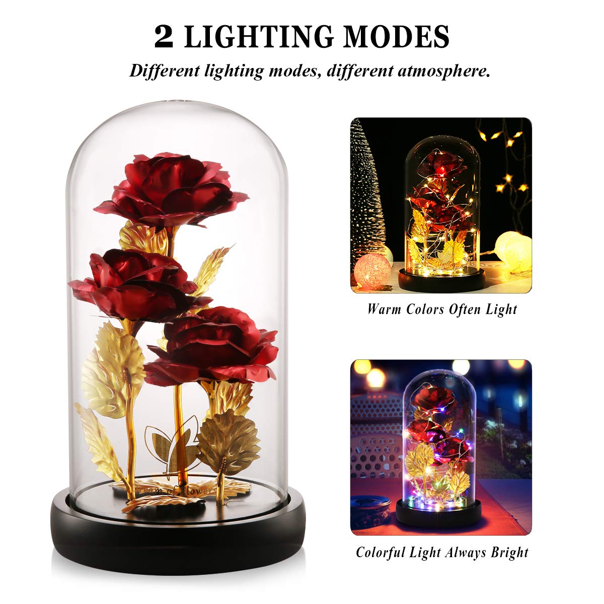 Womens Gift for Christmas Birthday Gift,Christmas Rose Gifts for Women,Galaxy Flower Rose with 2 Light Modes,Colorful Crystal Flower Enchanted Rose in Glass Dome,Xmas Gifts for Mom Wife Girlfriend
