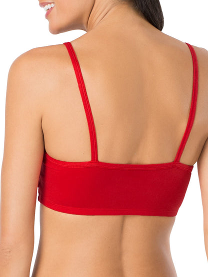 Fruit of The Loom Womens Spaghetti Strap Cotton Pull Over 3 Pack Sports Bra, Skinny Stripe/Black Hue/Red Hot, 38