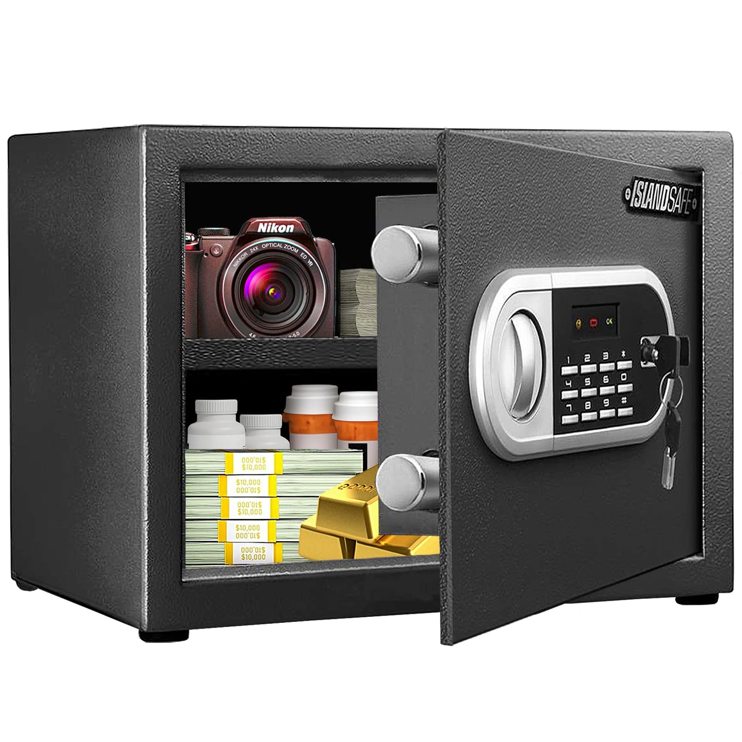 ISLANDSAFE Home Safe Box, Digital Small Personal Safes, caja fuerte, Security Money Closet Electronic Lock Box with Keypad for Pistol Cash Jewelry, Document, Hotel, Dorm, Office (0.8cuft Black)