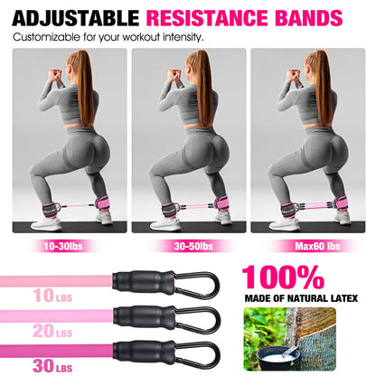 HOXWC Ankle Bands with Cuffs for Leg and Booty Workouts - Resistance Bands for Kickbacks and Hip Training