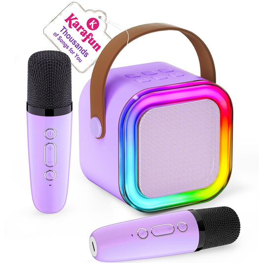 IROO Mini Karaoke Machine for Kids, 2025 TOP Toys Birthday Gifts Ideas for Girls Ages 4, 5, 6, 7, 8, 9, 10, 12+ Years Old, Portable MP3 Player with 2 Wireless Mics for Party