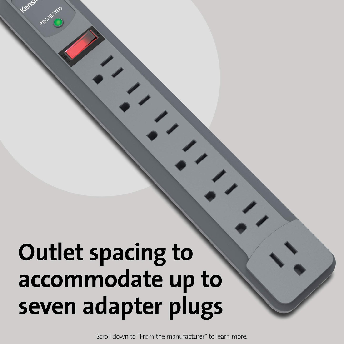 Kensington Guardian 6 Outlet Power Strip, 15ft Surge Protector, 15-Foot Cord, 540 Joules, Black(K38215NA)