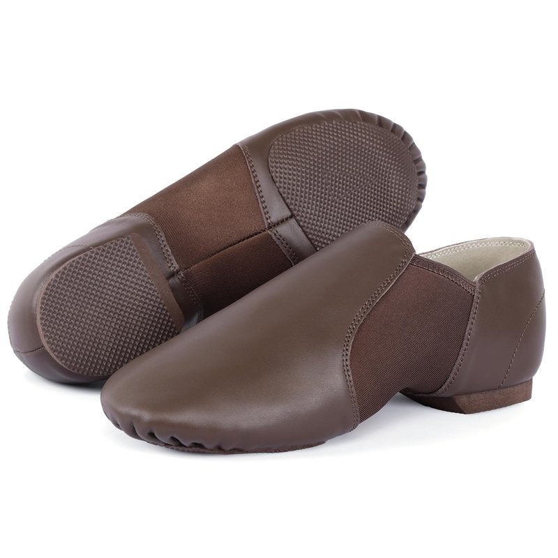 Linodes Unisex Leather Upper Jazz Shoe Slip-on Dance Shoes for Women and Men Coffee 7M