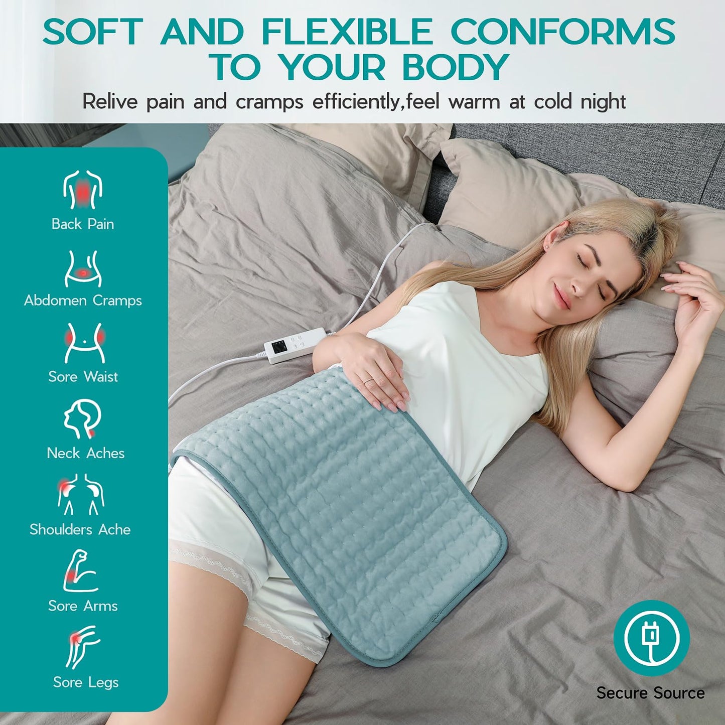 Large Heating Pad for Back Pain Relief, Electric Heating Pad for Neck and Shoulders, Auto Shut Off, Fast Heat, Christmas Gifts for Women Men, Birthday Gifts for Mom Dad (17'' x 33)