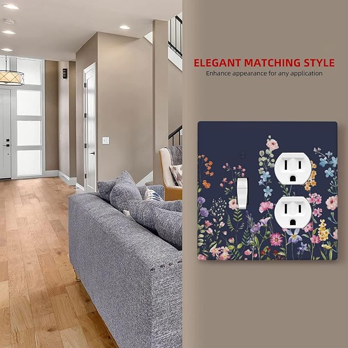 Decorative Light Switch Cover Plate Rustic Wild Floral Darkground Vintage Watercolor Flower 2 Gang Outlet Covers 1 Toggle 1 Duplex Wall Plate Decorate Electrical Switch Plate Covers
