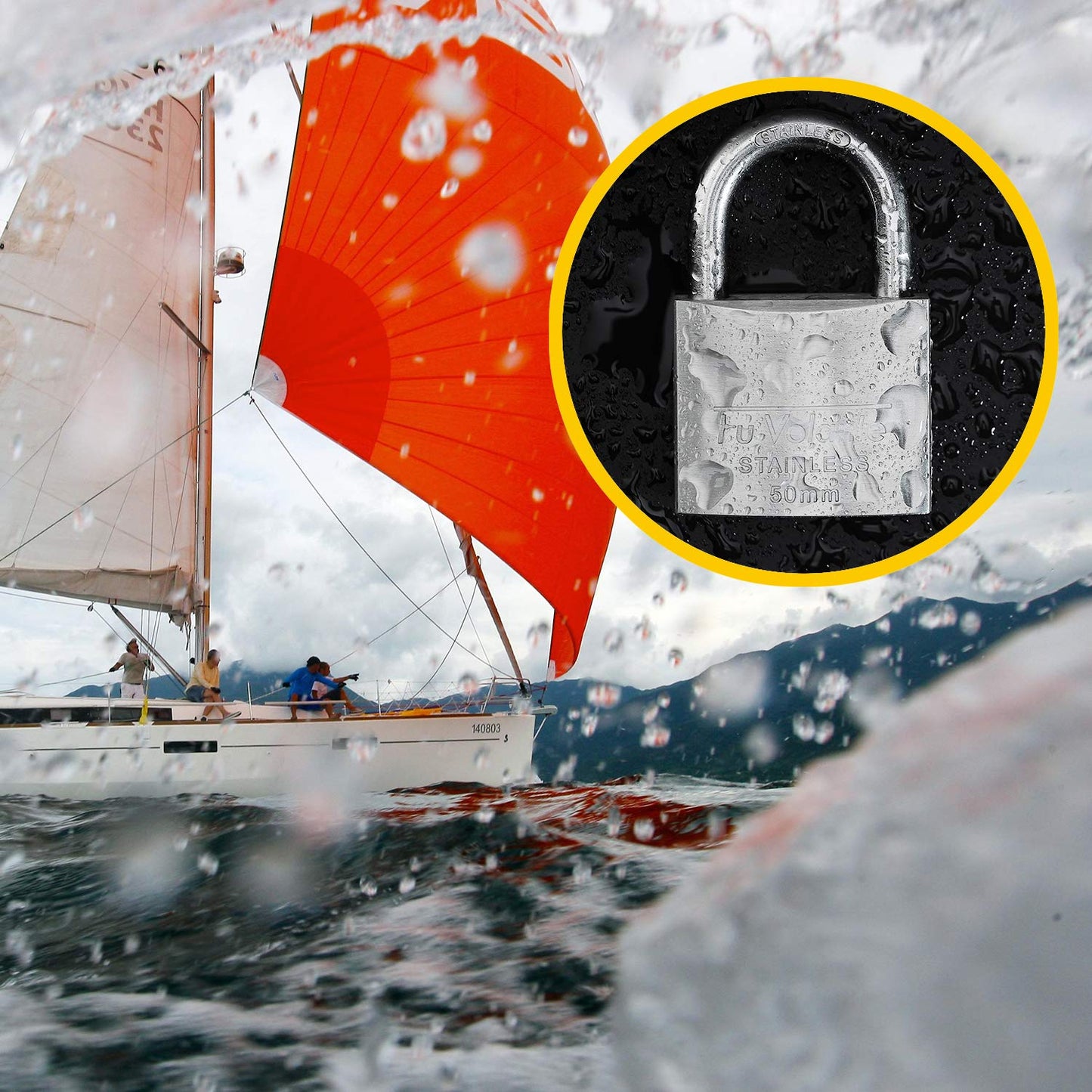 Fu Volante Stainless Steel Pin Tumbler Padlock, 304 Marine Series, Weatherproof Padlock for Outdoor use, 2 inch Wide Body, Keyed Different - Stainless Steel Body & Shackle