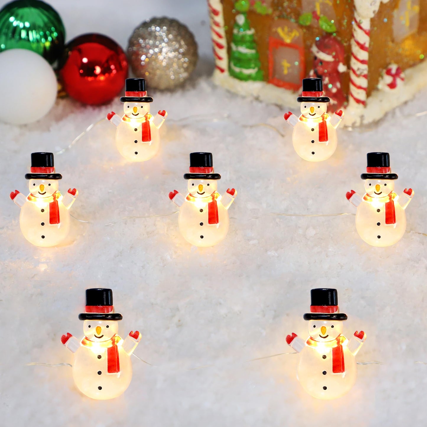 Silverstro Snowman Christmas String Lights for Bedroom 10 Ft 30 LED USB & Battery Powered Fairy Lights with Remote - Kid's Room Kitchen Party Xmas Holiday Decor