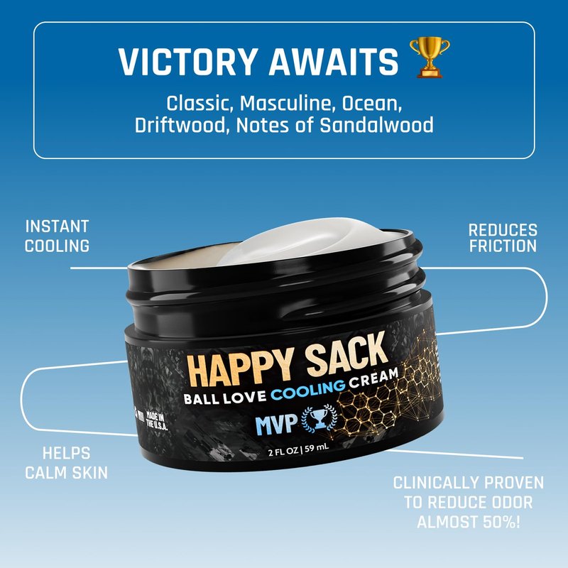 Derm Dude Happy Sack Ball Deodorant & Comfort Cream for Men | Anti-Chafing Sweat Defense, Odor Control, Aluminum-Free Deodorant & Hygiene Products for Men's Private Parts | MVP Scent, 2oz