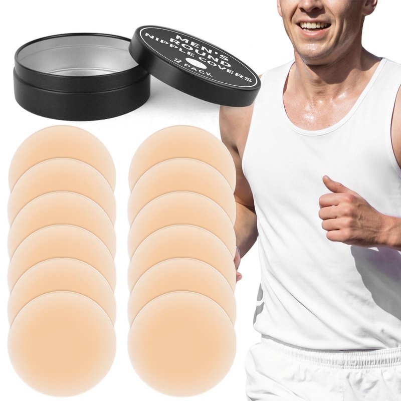 Funnysoft 12 Pcs 4/12 Pcs Nipple Covers Men Reusable Silicone, No Show Anti-Chafe Sweat-Resistant Sport Men Nipple Shield for Runner Gym