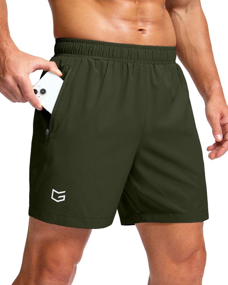 G Gradual Men's Athletic Running Shorts with Zipper Pockets Quick Dry 7"/ 5"/ 9" Workout Gym Shorts for Basketball Hiking(Olive,5M)