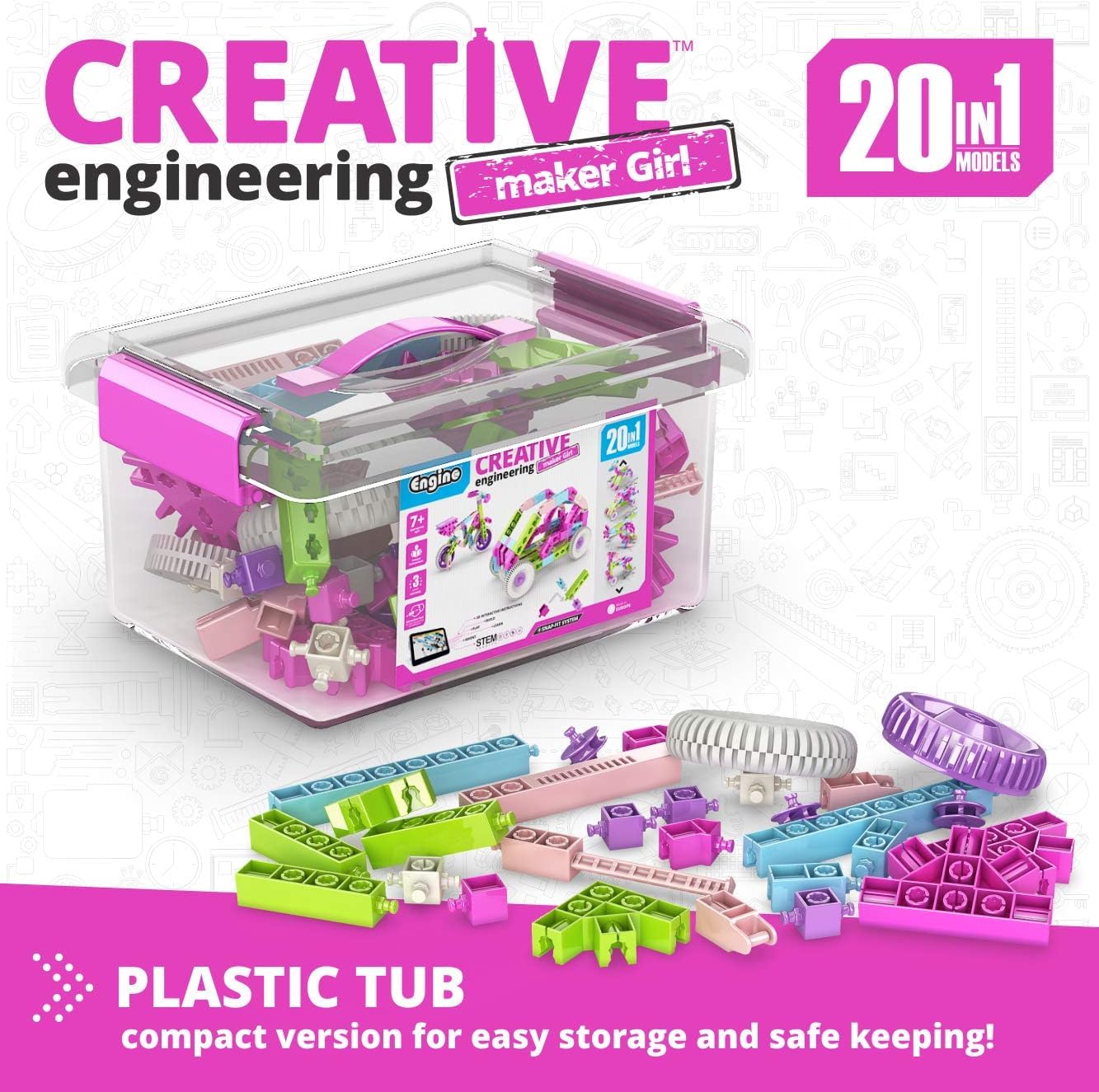 Engino Maker Girl, 20-Model Set, Engineering Kit for Girls 7+, STEM Building Toys, Educational Set, Engaging STEM Toys, Sparks Creativity, Gift for Girls