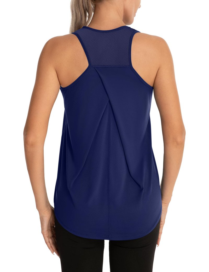 Aeuui Womens Workout Tops for Women Racerback Tank Tops Mesh Yoga Shirts Athletic Running Tank Tops Sleeveless Gym Clothes Navy Blue
