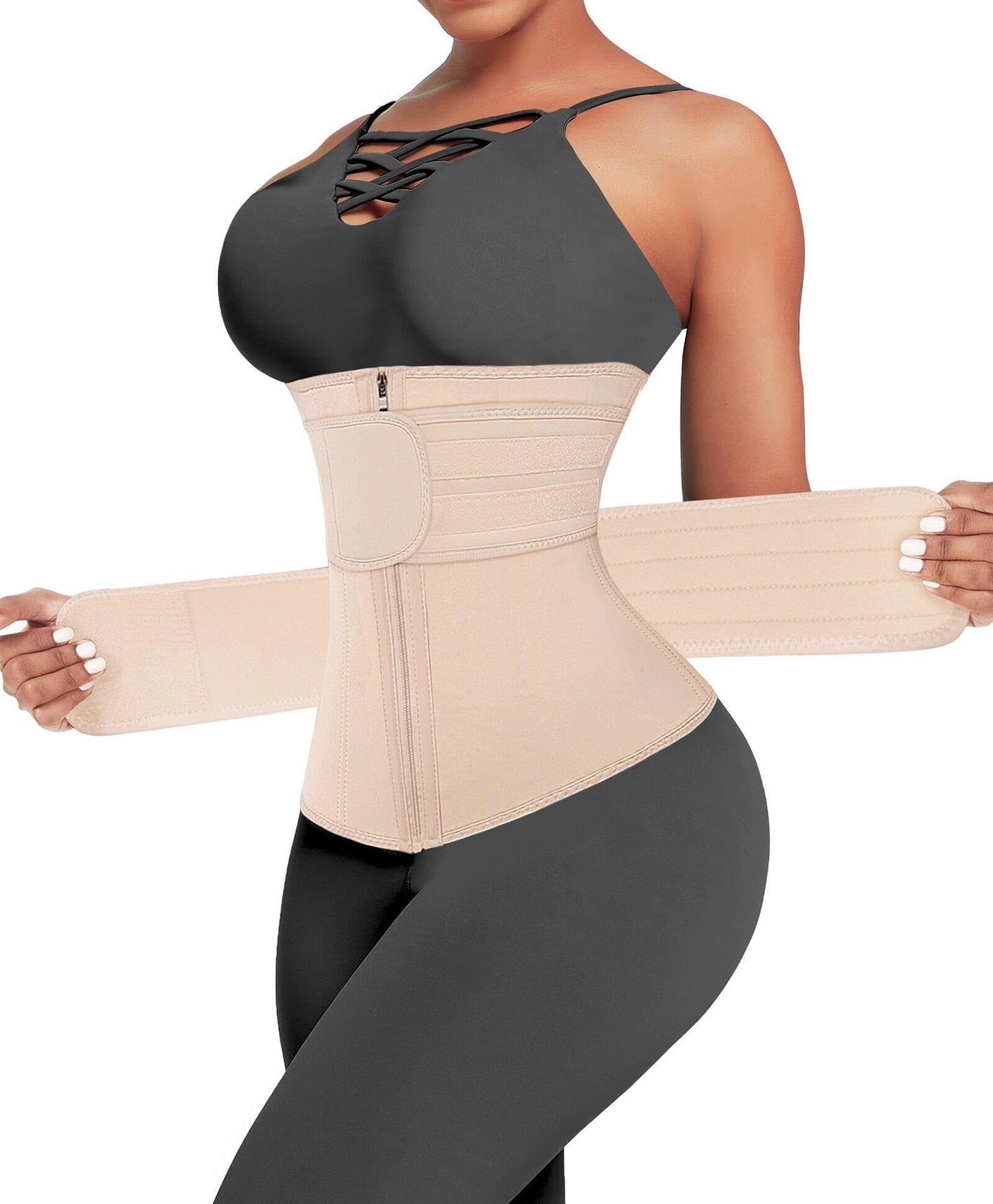 Lover-Beauty Waist Trainer for Women Workout Trimmer Corset with 2 Belt With Zipper Steel Bone Tummy Control Cincher
