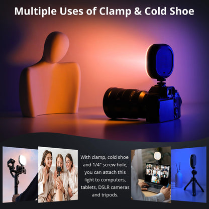 ATUMTEK RGB Video Light, Portable LED Camera Light, Live Streaming Video Lamp CRI 95+ 2900-6700K LED DSLR Lighting with Cold Shoe Mounts and Clamp for Photography, Vlogging, Video Conference etc