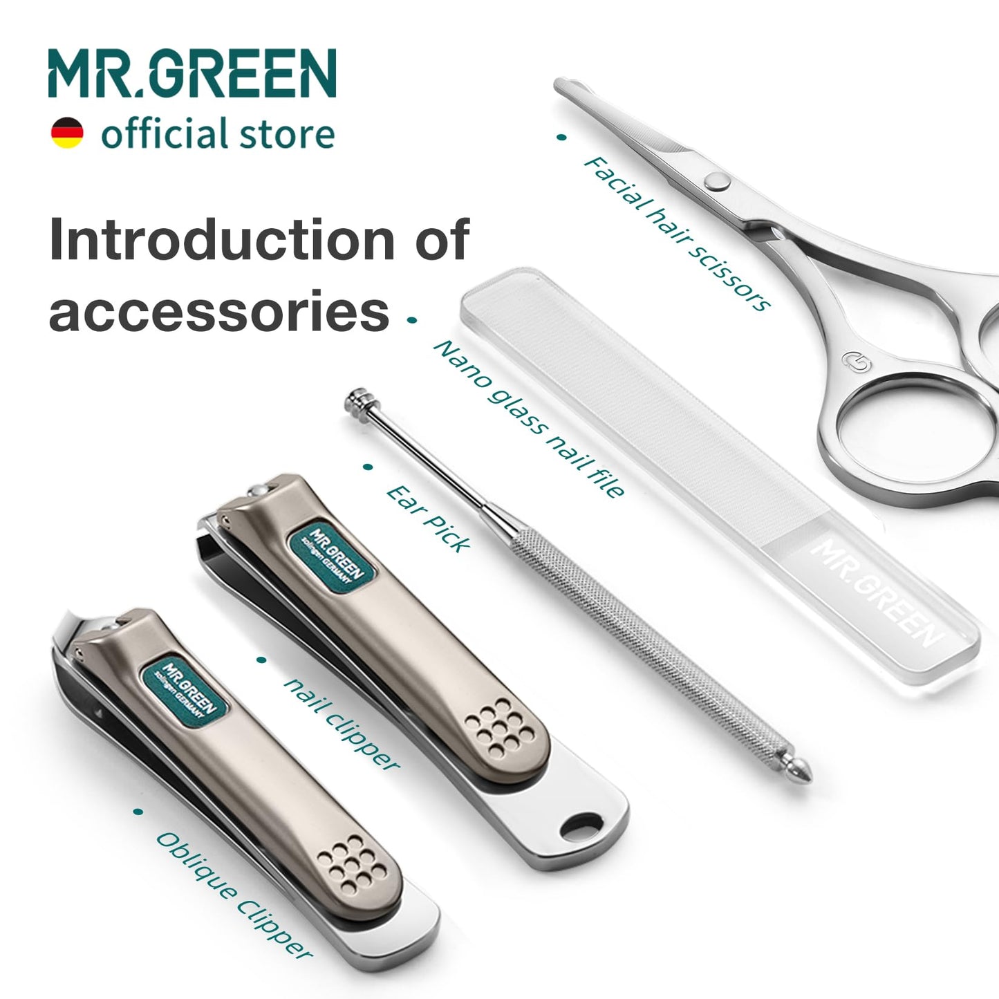 MR.GREEN Colorful Manicure Set Practical Pedicure Kits Nail Clippers Personal Care Tools Facial Hair Scissors with Fashion Case (Mr-6681 Green)