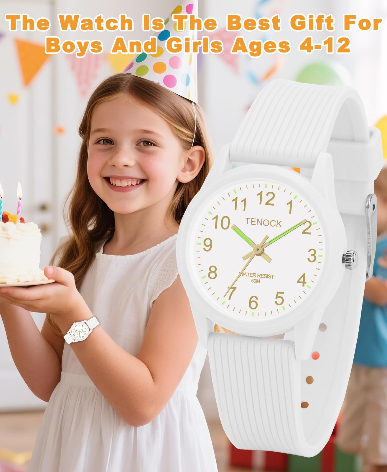 TENOCK Kids Analog Watches for Girls Boys Kids Watches with Soft Band Learning Time 50M Waterproof Children Watch Easy to Read for Ages 3-10 Children Great Birthday Gifts (White)