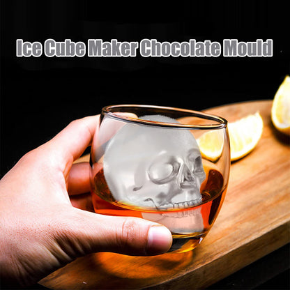 Ice Mold Skull 3D Flexible Silicone Ice Cube Molds Maker Tray, 4 Giant Skulls, Round Ice Cube Maker