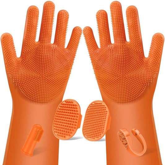 Augwind 6PCS Pet Grooming Kit for Dogs, Cats and Horses | Dog Washing Gloves | Cleanroom Gloves | Dog Bath Brush | Dog Bath Gloves | Dog Shampoo Brush | Dog Bath Supplies (Orange)