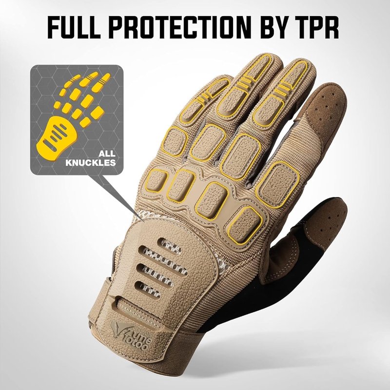 ZUNE LOTOO Tactical Gloves for Men, Touchscreen Motorcycle Gloves with Finger Impact Protection, Tan Palm Padded Safety Work Gloves for Paintball Airsoft Range Tac Female Women(XLarge)