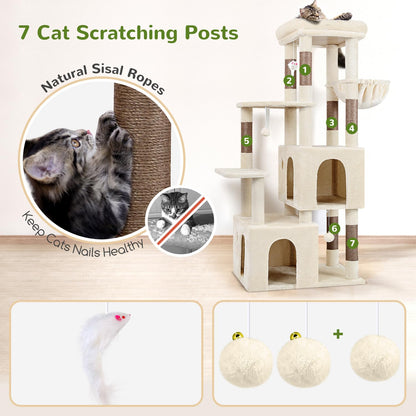Globlazer Cat Tower for Indoor Cats, Heavy Duty Cat Trees for Large Cats Adult Big Cats Maine Coon Cat Tree Tower with Scratching Post, Extra Large Top Perch, Cat Condos, F61, Beige, 61inch