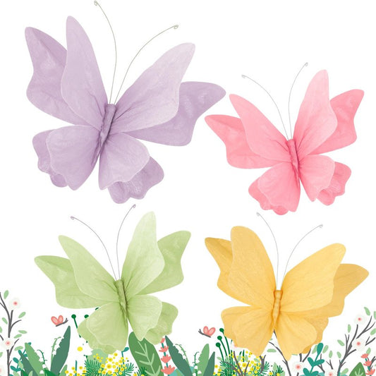 3D Hanging Butterfly Decorations Butterfly Party Decorations 4PCS Pastel Large Paper Butterfly Decorations for Girls Women Wedding Backdrop Birthday Flower Garden Party Decor