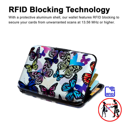 Kaabao Credit Card Holder, RFID Blocking Small Metal Credit Cards Holder Wallet for Women Men Business Aluminum Protector Sleeves Slim Case (Butterflies)