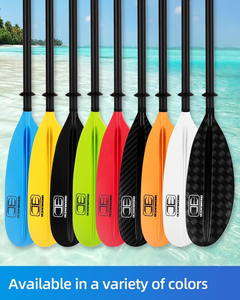 OCEANBROAD Adjustable Carbon Fiber Kayak Paddle 86in/220cm to 94in/240cm Kayaking Oar with Paddle Leash 1 Paddle, Orange