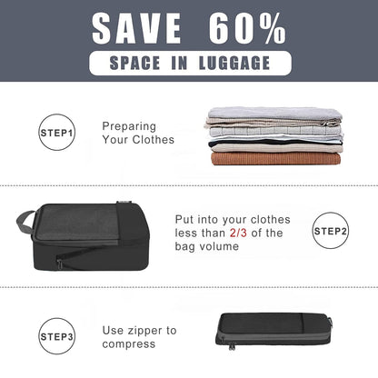 BAGAIL 4 Set/6 Set/8 Set Compression Packing Cubes Travel Accessories Expandable Packing Organizers (Half Mesh, 6-Black)