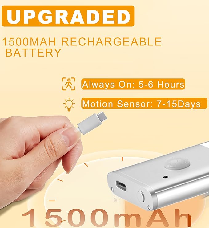 Diomart 3 Pack Under Cabinet Lights Wireless, 64 LEDs Dimmable Motion Sensor Closet Lights with Remote, Rechargeable Under Counter Lights for Kitchen, Wardrobe, Hallway, Stairs, 3 Color Temperatures