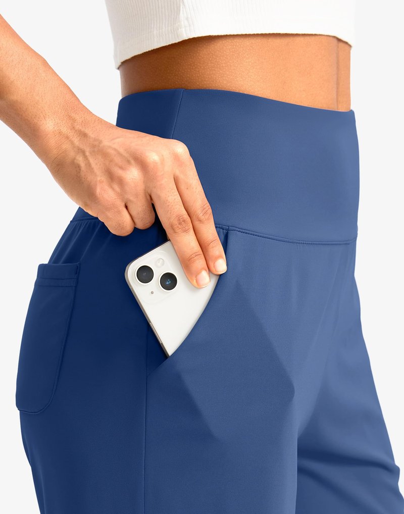 G Gradual Women's Bermuda Long Shorts with Pockets 7" High Waisted Knee Length Shorts for Women Walking Athletic Workout(Blue-L7,M)