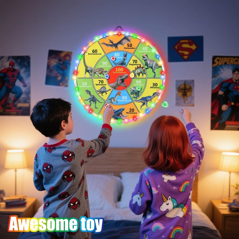 30 Inch LED Dart Board Kids Game,12PCS Sticky Balls,Indoor/Outdoor Sports Carnival Games Yard Party, Suitable for 3 4 5 6 7 8 9 10 Years Old Boys and Girls Birthday Gifts Dinosaur Toys