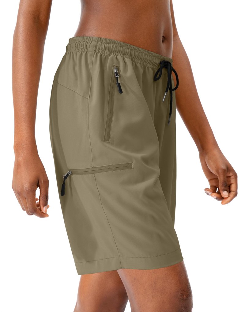 SANTINY Women's 5''/ 7''/9'' Hiking Cargo Shorts Quick Dry Lightweight Summer Shorts for Women Athletic Zipper Pockets(Dusty Khaki_3XL)
