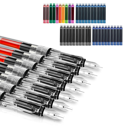 Calligraphy Set, 7 Pcs Fountain Pen with Different Replaceable Nib and 40 Replaceable Ink Cartridge in 11 Color for Beginner Writing and Drawing Calligraphy Kit