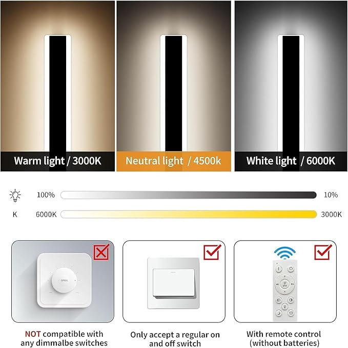 Mikeru 2Pack 57inch Outdoor Wall Light Fixtures, 10%-100% Dimmable Outdoor Wall Lights Exterior Front Porch Light 3000-6000k Wall Mounted Led Lighting for Basement, Shop,Garage Lighting