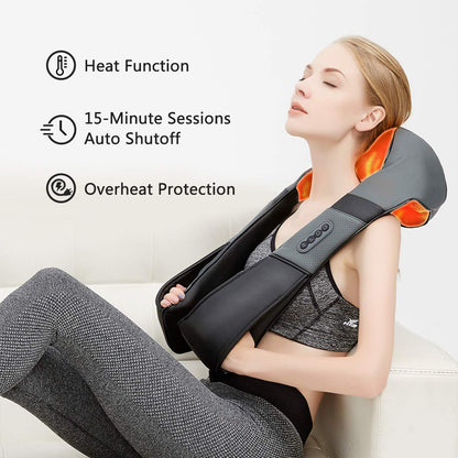 Medcursor Neck Massager, Portable Electric Shiatsu Back Massage Device with Heat, Deep Tissue 3D Kneading Pillow for Muscle Pain Relief (No Battery)