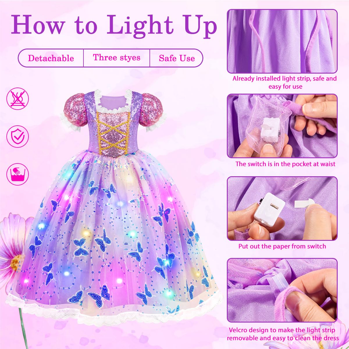 Meland Princess Dresses for Girls - Light Up Princess Costume for Little Girls, Halloween Costumes for Toddler Age 3-10, Birthday Gift for Girl (5-6 Years)