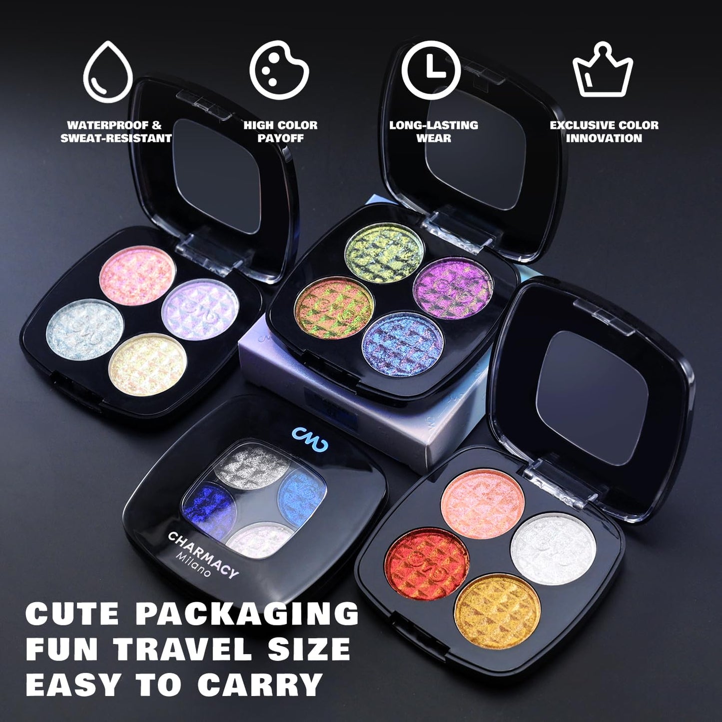 CHARMACY 4 Colors Chameleon Eyeshadow & Highlighter Palette - Shift-Infused Multichrome Pressed Pigments, Long-Lasting Velvet Finish, Vegan & Cruelty-Free Makeup Kit #01