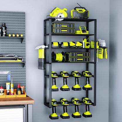 KAFAHOM Power Tool Organizer,8 Drill Holder Wall Mount,6 Layer Heavy Duty Metal Tool Storage Rack,Large Utility Tool Shelf for Cordless Drill, Garage Wall Organizer for Lifetime Use