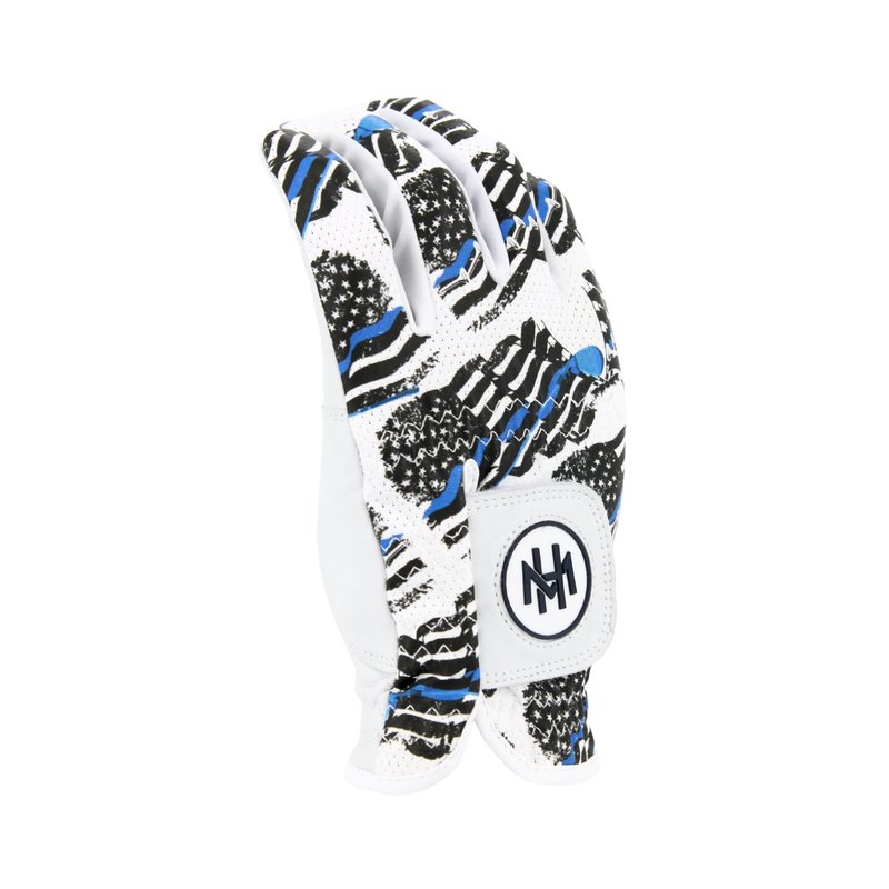 MULLIGAN HOOLIGAN® Men's Golf Glove | Premium Cabretta Leather & Mesh, Breathable Moisture-Wicking Comfort, Unique Standout Design for Men & Women (USA Blue Line, XX-Large, Worn On Left Hand)