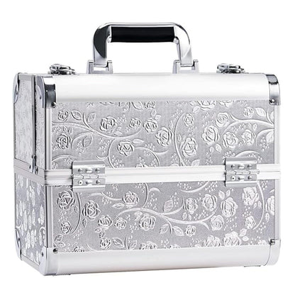 Professional Vanity Case Large Makeup Box Lockable Makeup Case Beauty Organiser Cosmetic Make Up Organiser Box 4 Trays with Keys