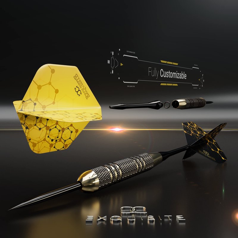 CC-Exquisite Premium Steel Tip Darts Set - Professional Darts, Brass Barrels, Metal Tip Darts, Extra Flights, (12) Aluminum Shafts 35/48, O-Rings, Dart Tool, Dart Sharpener, Darts Case