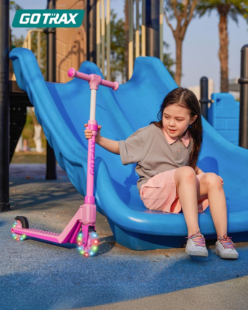 Gotrax K03 Kick Scooter for Kids, 5" LED Lighted Wheels and Adjustable Handlebars, Lightweight Design and Anti-Slip Deck, Max Load 110 Lbs, Kids Scooter for Boys & Girls Ages 3+, Pink