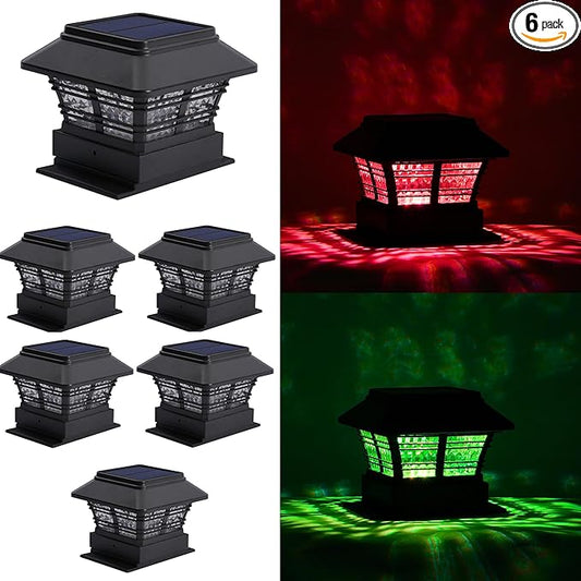 Fence Post Solar Lights with RGB & Warm White, Solar Fence Cap Light for 4x4 Wood Posts, Color Changing LED Deck Light (6 Pack)