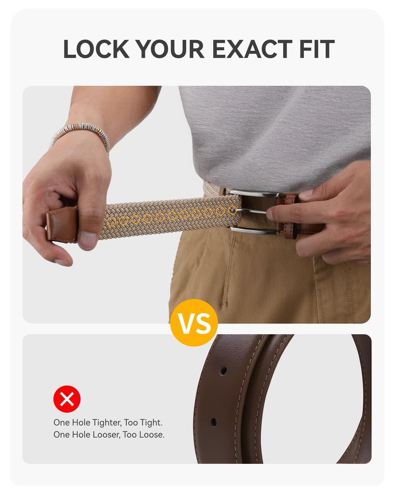 CHAOREN Stretch Belt Men 2 Pack - 1 3/8" Braided Golf Belts For Men - Casual Elastic For Pants and Jeans