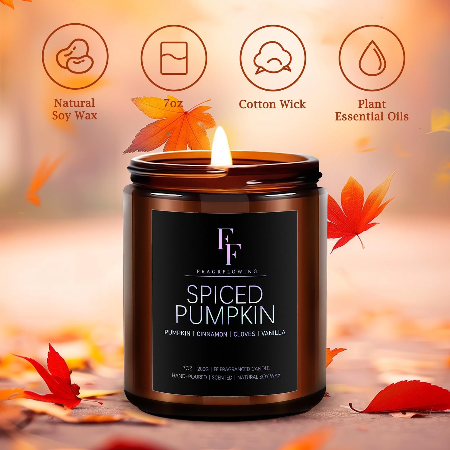 Fall Candles Set, 4 Pack Candles for Home Scented Natural Soy Wax, Autumn Gifts Set for Women Men, Fall Fragrance of Spice/Vanilla Cupcake/Apple Wreath/Hello Fall